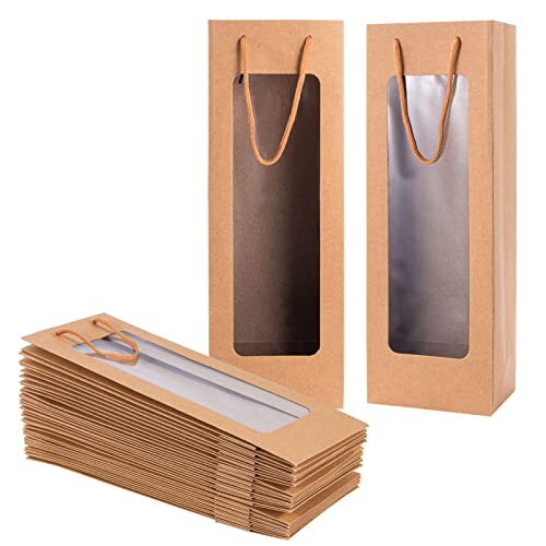 Wine Gift Bag with Window 20 Pack 4.13"x3.35"x 14.2" Tall Paper Wine Bags for... - Picture 1 of 8