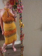 Womens Boho Paisley Hippie Sun Dress Yellow Brown Day Dress Stretch Vintage