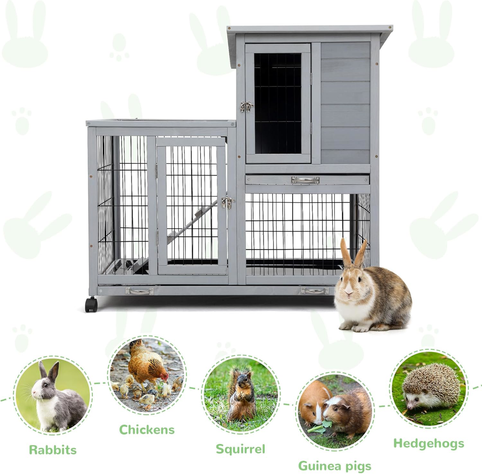 COZIWOW Rabbit Cage Indoor Outdoor, 39 Inch Rabbit Hutch 2 Story on