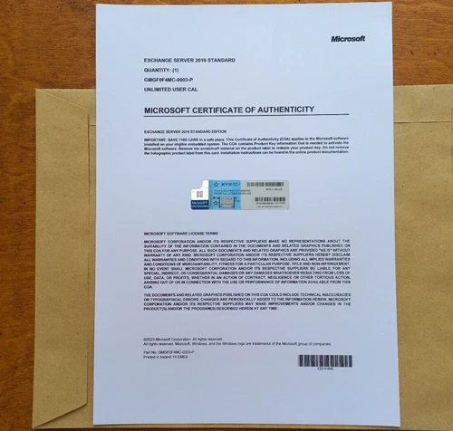 Microsoft Exchange Server 2019 STANDARD w Retail Unlimtd CAL GMGF0F4MC Authentic