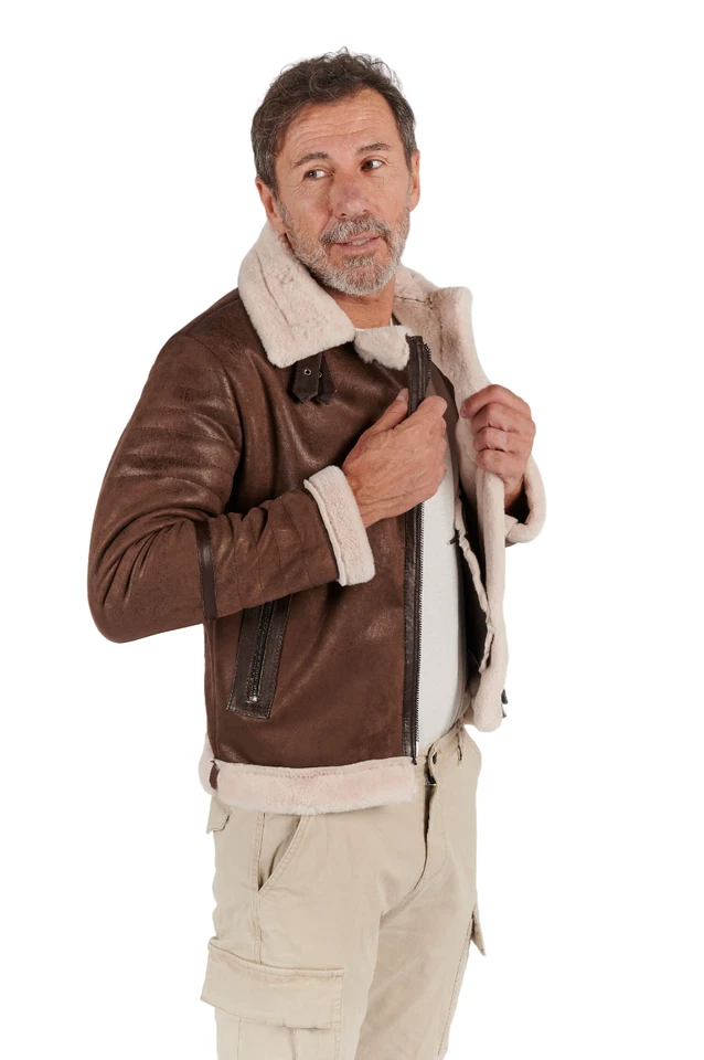 BARONE giubbotto montone shearling in pelle ed alcantara Made In Italy - Immagine 2 di 4