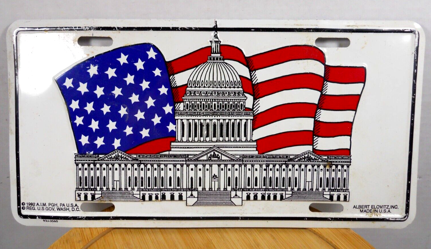 vintage 1992 A.I.M. PGH Washington DC Capitol American flag novelty auto car tag