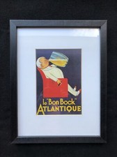 Póster Le Bon Bock Atlantique 11x14 enmarcado de colección anuncio de cerveza de cocina Art Deco usado en excelente estado