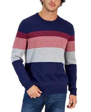 CLUB ROOM Sweater Mens Size Small Navy Blue Gray Red Striped Crew Neck NWT $50
