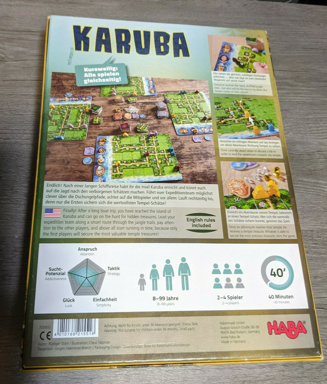 Haba Rudiger Dorn Karuba Temple Treasure Board Game, Hardly Played