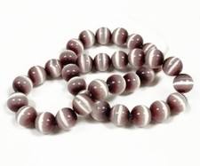 30 Cat's Eye Fiber Optic Glass Light Amethyst 12mm. Smooth Round Beads 2621