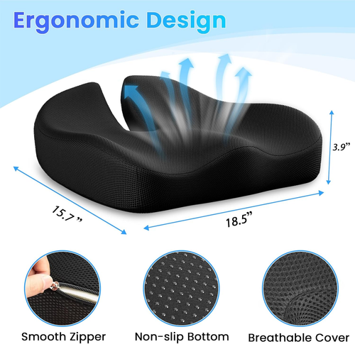 Seat Cushion, Extra Large Memory Foam Cushion for Office Chair Cushions, Ergonom - Picture 2 of 7