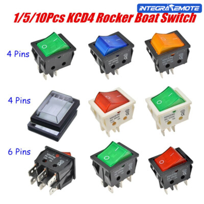 Multicolor KCD4 Rocker Boat Switch 4/6Pins 30A 250V DPST/DPDT Terminals ON/OFF