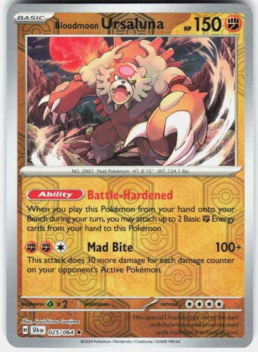 Bloodmoon Ursaluna 025/064 Rare Shrouded Fable Pokemon Reverse Holo Near Mint