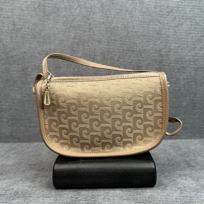Pierre Cardin Vintage Monogram Jacquard Shoulder Bag Tan Logo Print Small Bag