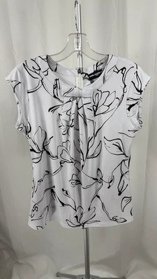 Karl Lagerfeld Paris White Black Floral Line Art Top Medium Designer
