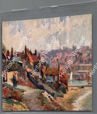 VINTAGE WHITBY EAST CLIFF ENGLAND RAPHAEL TUCK OILETTEN MEERESLANDSCHAFT KUNSTDRUCK