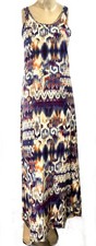 Vtg 90s Chaps Cotton Sporty Tank Maxi Pencil Dress Southwestern Western S