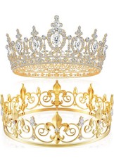 2 PCS Homecoming King Crown Metal Crystal Royal Tiara Crown for Men Women Brideg