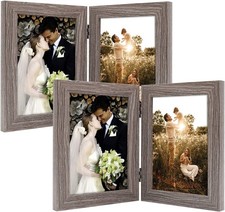 Golden State Art 5x7 Double Hinged Picture Frame Vertical Photo 2 Opening Gray