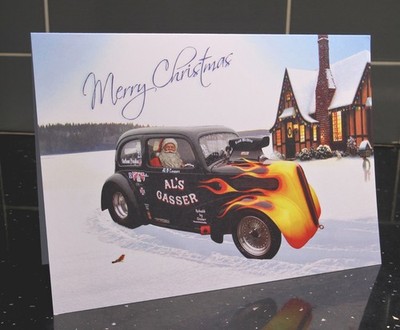 Weihnachten Weihnachtskarte Al's Gasser Drag Racing Santa Pod. Custom Auto Fotokunst