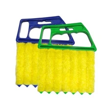 2 PCS Blind Cleaner Duster Tool, Window Venetian Hand-held 7 Finger Blue+green