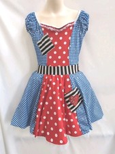 Farm Girl Hobo Dorothy Minnie Dance Costume Red Polka Dot Blue Medium Child MC