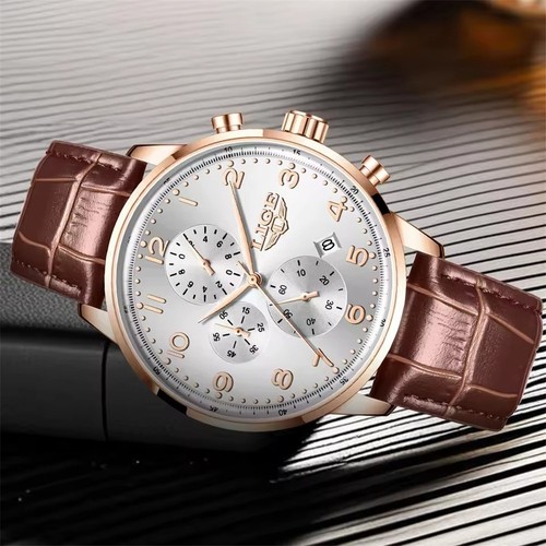 LIGE Orologio Uomo Multifunzione Cronografo Orologio da Polso Uomo Quarzo Pelle Orologi - Foto 9 di 22