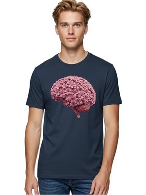 Brain-Made-Of-Flowers Mens Graphic Tee, 100% Cotton, Casual Summer Wear