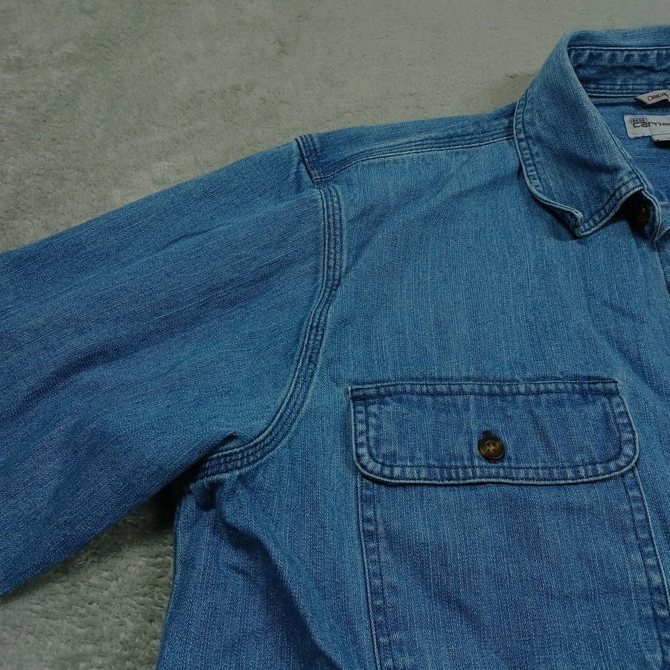 Camisa Carhartt Para Hombres Grande Azul Denim Bolsillos Abotonados Ropa de Trabajo Informal Foto 2 de 4