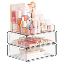 Clear Acrylic Makeup Organizer Countertop With Drawer 3 Tier Large Skincare