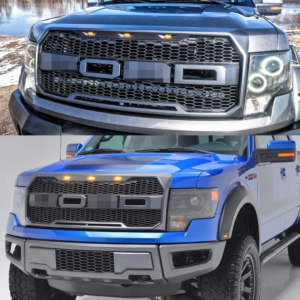 Black Raptor Style Front Bumper Grille Hood Grill For Ford F150 2009-2014 Foto 3 de 4