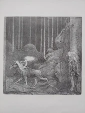 John BAUER Original mezzotypi "Tuvstarr, Skutt och skogsrån", 1918 / Framed