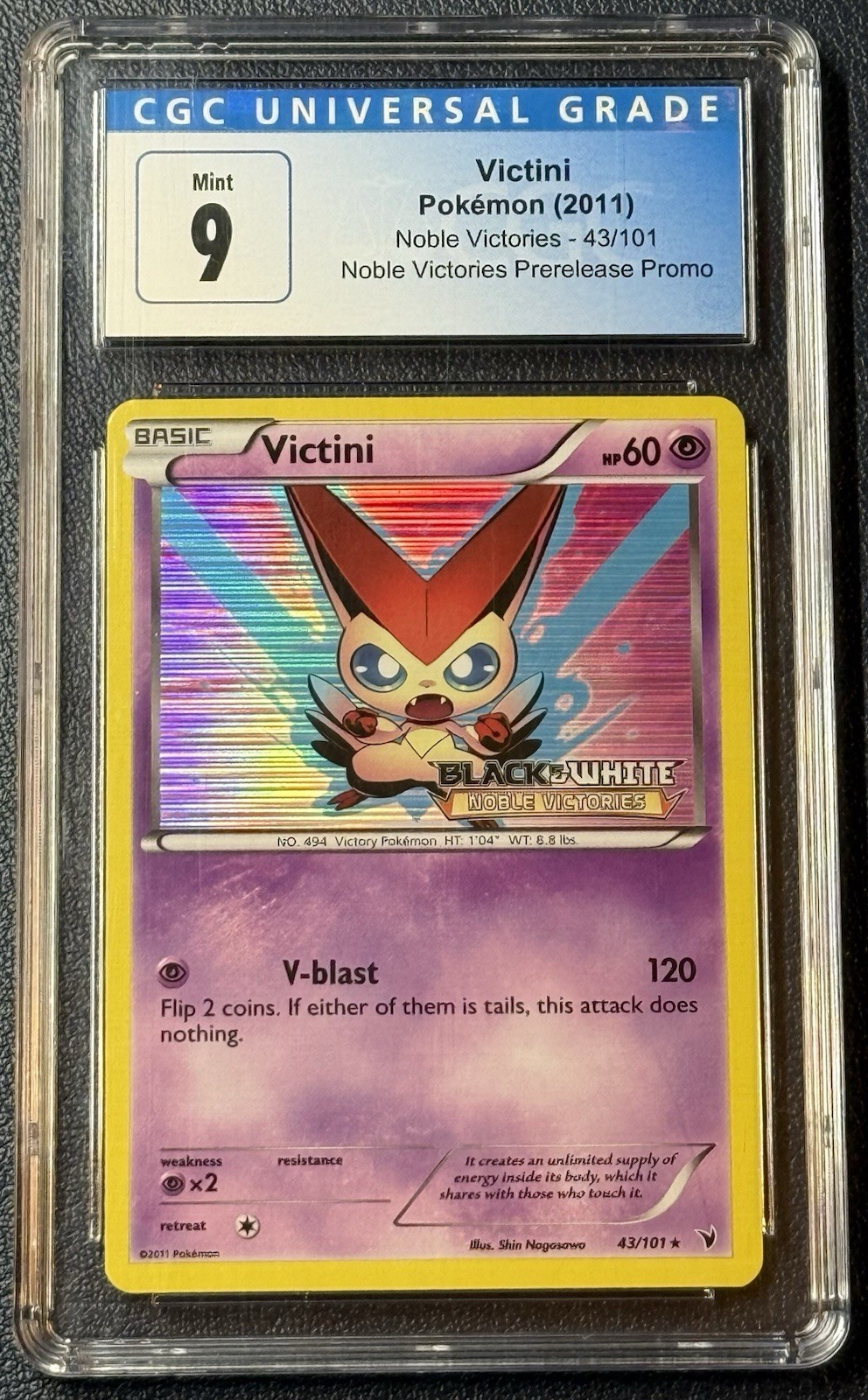Pokemon Noble Victories Prerelease Black Star Promo Victini Holo 43/101 CGC 9