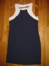 Banana Republic Women's sz 6 Lined Blue white sheath body con sleeveless Dress