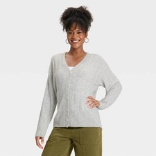 Universal Thread Cardigan Sweater Womens M Heather Gray Knit Ribbed Button Front