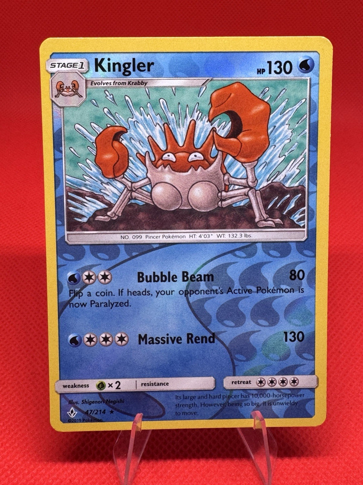 POKEMON KINGLER 47/214 RARE REVERSE HOLOFOIL UNBROKEN BONDS NM-LP CARD