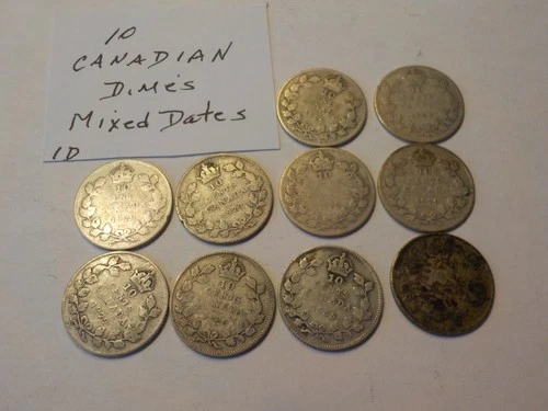 10   Canadian 80% Silver   Dimes   10 Cent    1 D