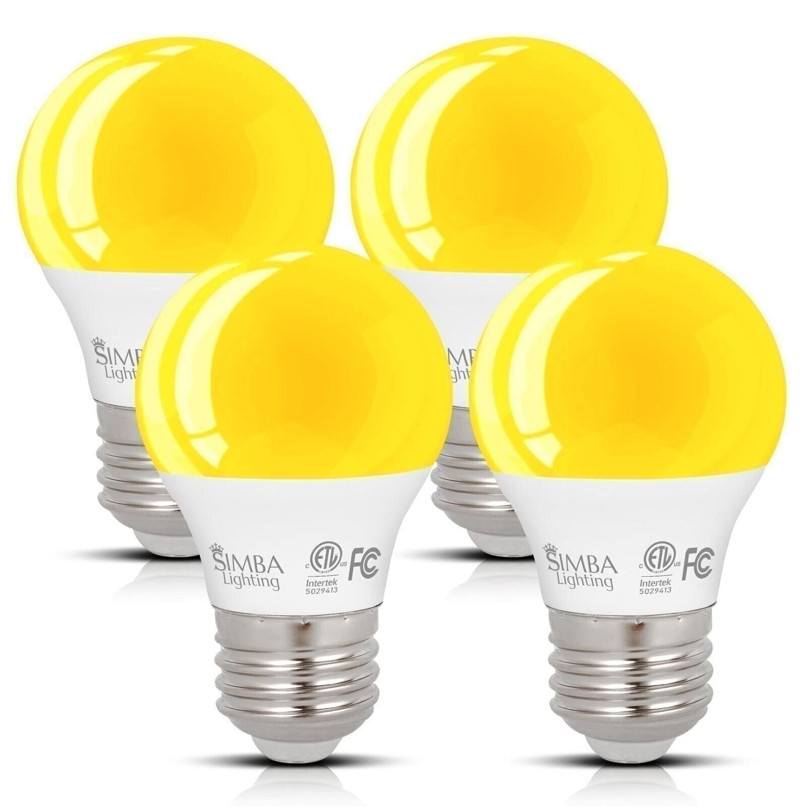 [4 Pack] LED Bug Repelling A15 Yellow ETL Listed 7W 120V 60W Equivalent E26 Base