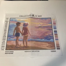 Needlepoint Painted Canvas 10504 Children At Beach 16” X 19.5” Collection D'Art