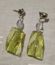 Pendenti Lunghi Vetro Perlina Verde Blu Violetto Argento Filo con Foro