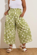 Yours Curve Women's Plus Size Palm Print Shirred Midaxi Culottes