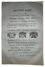 1911, ORIGINAL BROADSIDE, AUCTION SALE, W. H. ALDERSON, CECILTON, MARYLAND