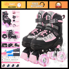 Adjustable Quad Roller Skates for Kids 6-12, Light Up Wheels, Outdoor Fun