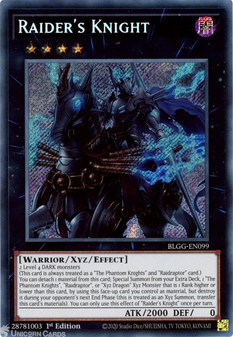 BLGG-EN099 Raider's Knight : Secret Rare 1st Edition Mint YuGiOh Card