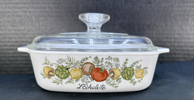 Vtg CorningWare 1Qt A-1-B L'Echalote Casserole Dish wGlass Lid A-7-C 6.5inW 2inD