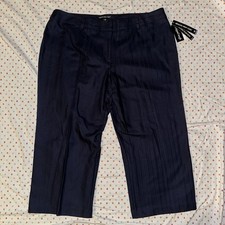 Briggs Navy Blue Pinstripe Cropped Pants - 18W NWT Easy Care