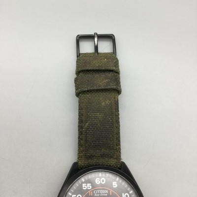 Citizen Eco-Drive Mens Watch 42mm Black Dial Green Canvas Military