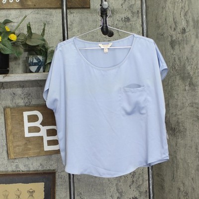 state Of Day Womens Silk Touch Woven Pajama Shirt Top Eventide Blue XL