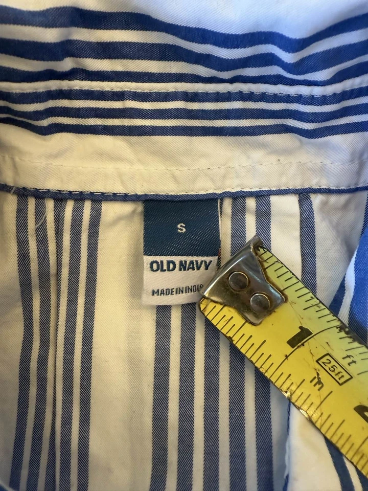 Vestido túnica manga corta con cuello a rayas abotonado azul blanco Foto 3 de 4