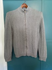 Guess Light Gray Ribbed Knit Full Zip Mock Neck Sweater 100 Cotton Size Small