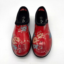 Sloggers Garden Shoes Womens 7 Red Floral Waterproof Rain Clogs Made in USA