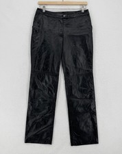 Womens Vintage Black Leather Shiny Pockets Straight Leg Casual Pants Sz W29