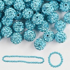 Clay Beads 200pcs 10mm Rhinestone Disco Ball Round Lake Blue Jewelry Making
