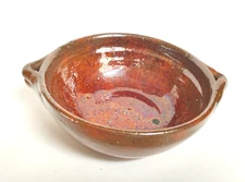 Vintage 1930's Jugtown Ware Pottery Tobacco Spit Glaze Small 2 Pinch Handle Bowl